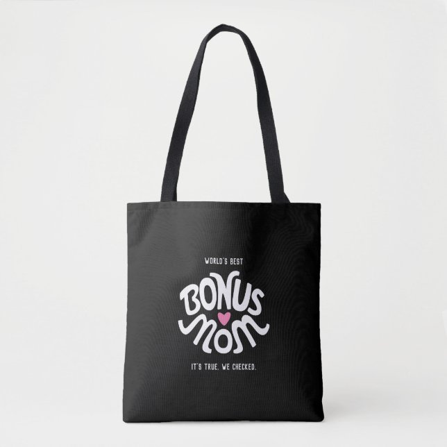 Bonus Mamma White & Rosa Design på Black Tote Bag Tygkasse (Framsida)