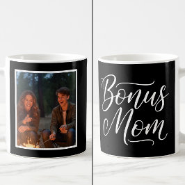 Bonus Mom Elegant Cursive 1 Custom Photo Black Kaffemugg