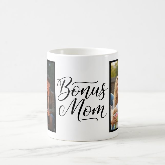 Bonus Mom Elegant Cursive Two Photo Kaffemugg (Center)
