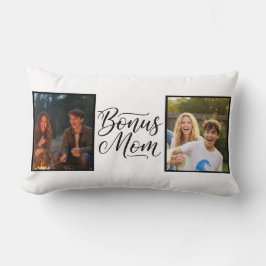 Bonus Mom Elegant Cursive Two Photo Lumbarkudde