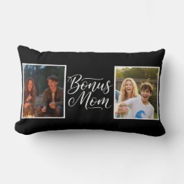 Bonus Mom Pretty Cursive Two Photo Black and White Lumbarkudde