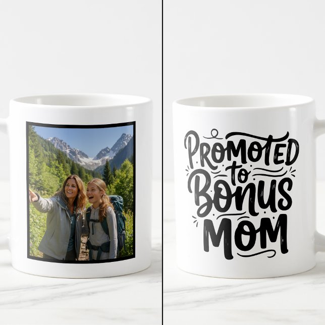 Bonus Mom Promoted Brush Script Custom 1 Photo Kaffemugg (Skapare uppladdad)