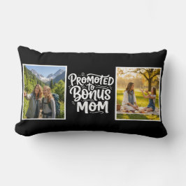 Bonus Mom Promoted Brush Script Double Photo Black Lumbarkudde
