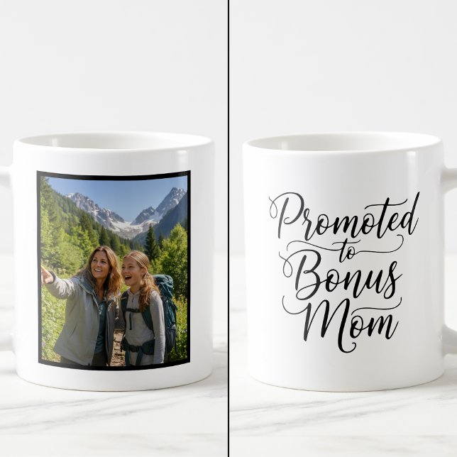 Bonus Mom Promoted Elegant Cursive Custom 1 Photo Kaffemugg (Skapare uppladdad)