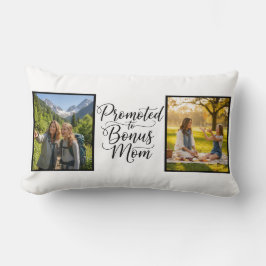 Bonus Mom Promoted Elegant Cursive Double Photo Lumbarkudde
