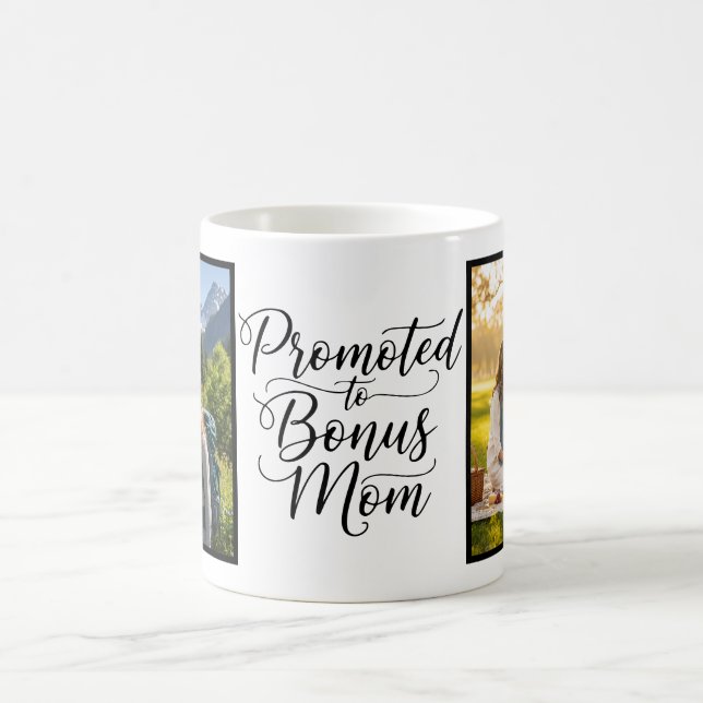 Bonus Mom Promoted Elegant Cursive Two Photo Kaffemugg (Center)