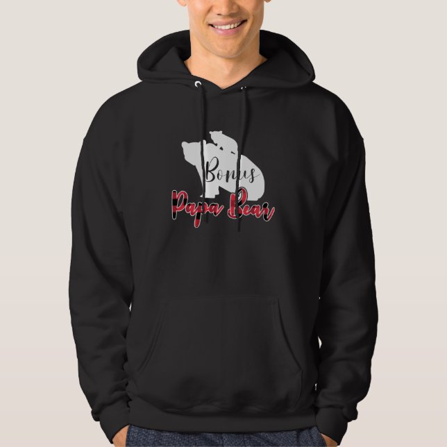 Bonus Papa Bear Buffalo Plaid Stepdad Fathers Day  Hoodie (Framsida)