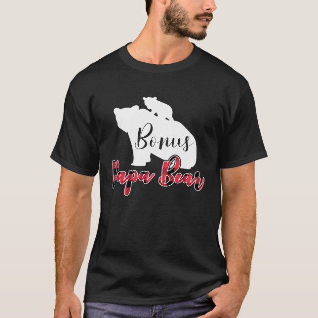 Bonus Papa Bear Buffalo Plaid Stepdad Fathers Day  T Shirt (Framsida)