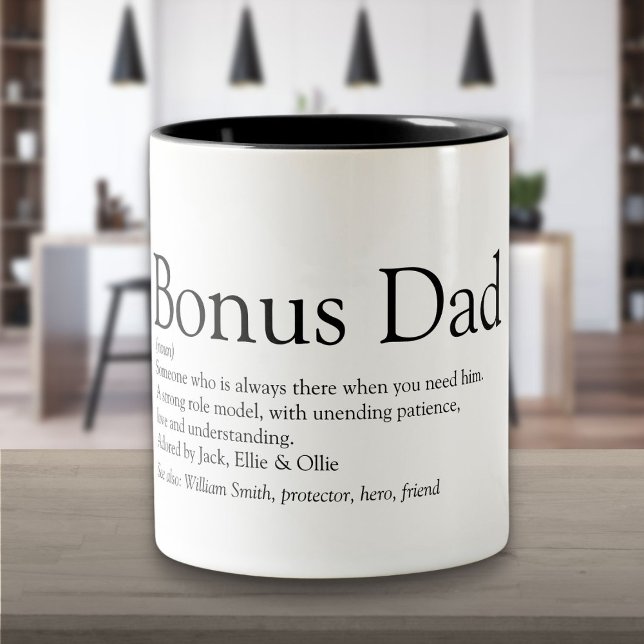 Bonus Pappa Definition Fars dag Stepfather Två-Tonad Mugg (Bonus Dad Definition Fathers Day Stepfather Two-Tone Coffee Mug)