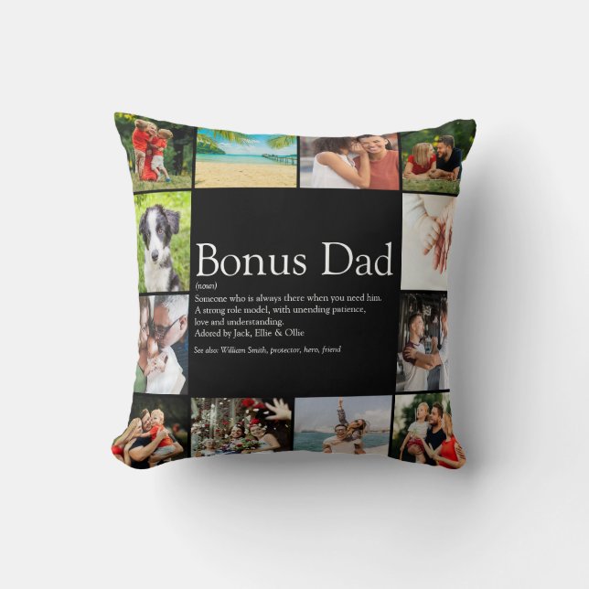Bonus Pappa Definition Styvfar Collage Svart Kudde (Framsida)