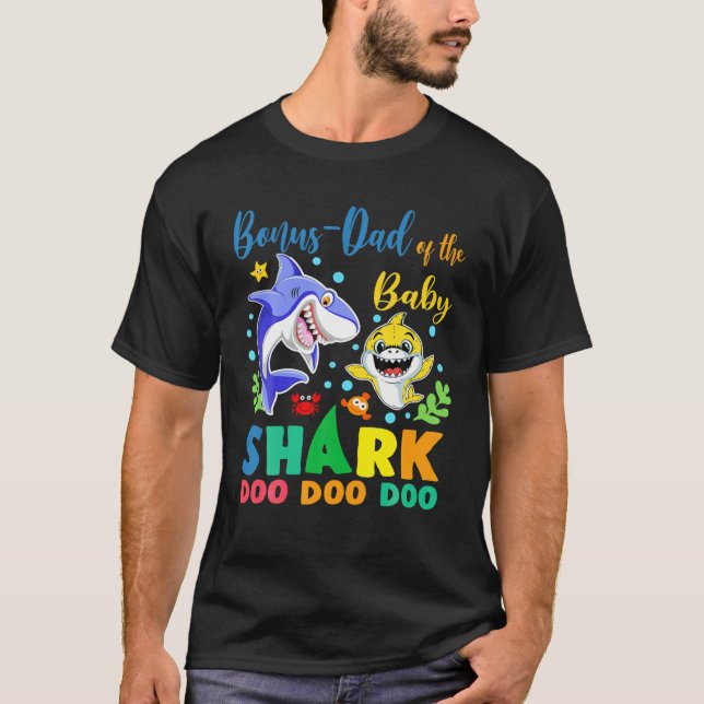Bonus-Pappa i Birthday Boy Shark Blue Gult Do T Shirt (Framsida)