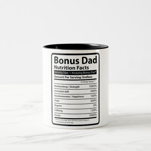 Bonus Pappa Nutrition Facts Två-Tonad Mugg (Center)