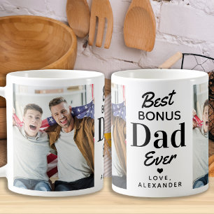 BONUS PAPPA Step Pappa Anpassningsbar 2-foto Fars Kaffemugg