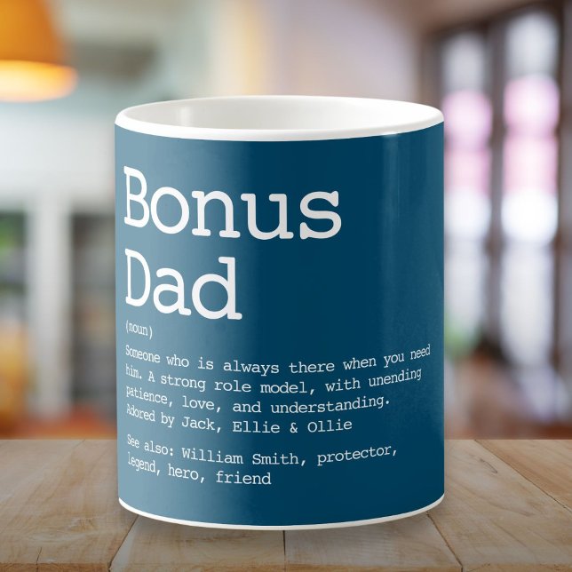 Bonus Pappa Stepdad Definition Modern Blue Kaffemugg (Bonus Dad Stepdad Definition Modern Blue Coffee Mug)