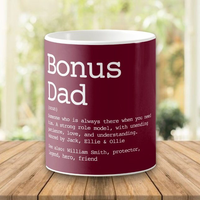 Bonus Pappa Styvpappa Definition Burgunderröd Kaffemugg (Bonus Dad Stepdad Definition Burgundy Red Coffee Mug)