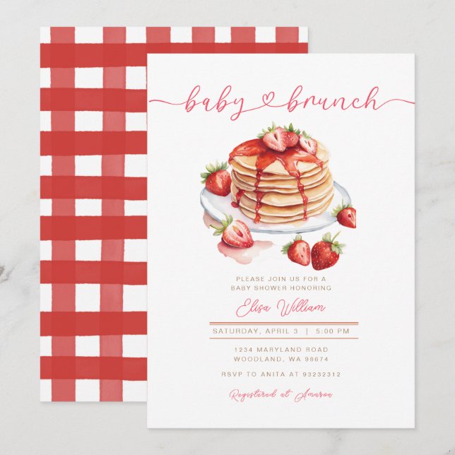Bonwberry Summer Pancake Baby Brunch Baby Shower Inbjudningar (Fram/baksida)