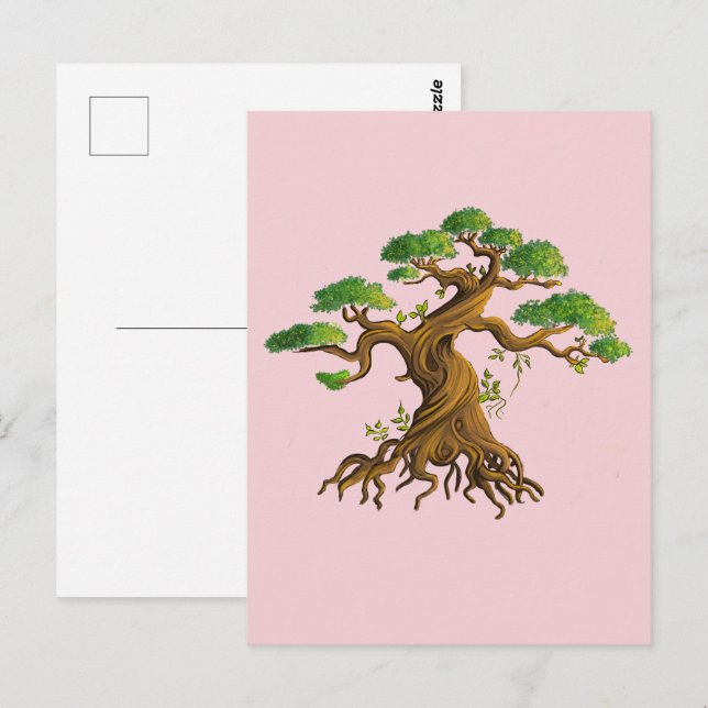 Bonzaï géant en dessin couleurs vykort (Fram/baksida)