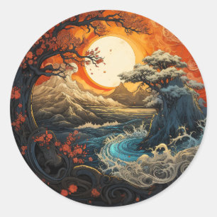 Bonzai Träd Wave Yin Yang Martial Arts Runt Klistermärke