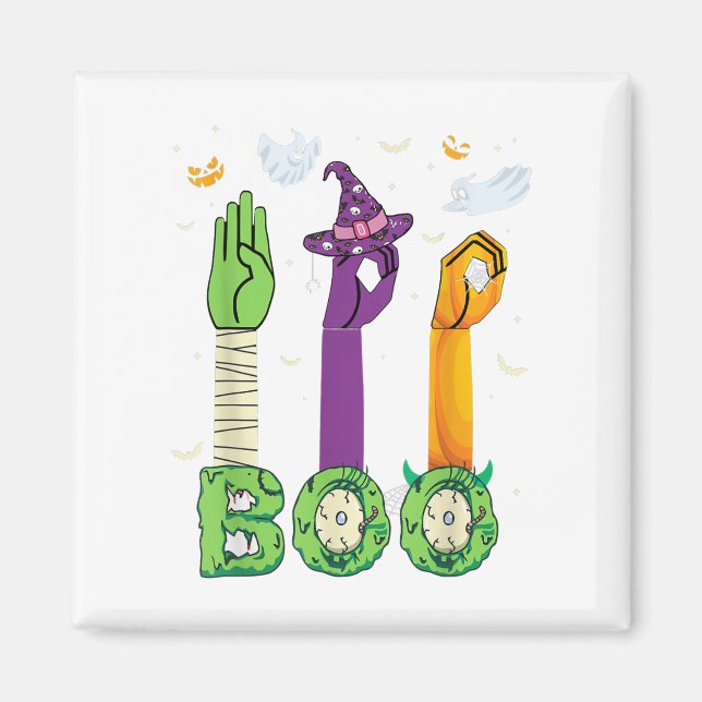 Boo American Sign Language ASL Döv Halloween Cost Magnet (Framsidan)