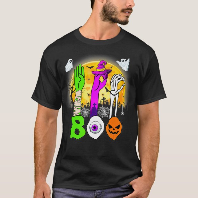 Boo American Sign Language ASL Döv Halloween Cost T Shirt (Framsida)