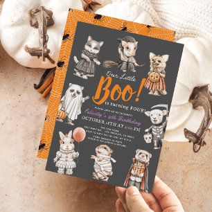 Boo Animals Halloween Costume Birthday Inbjudningar