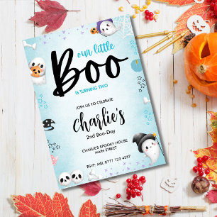 Boo är 2! Blue Halloween Ghost Boy-inbjudan Inbjudningar