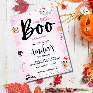 Boo är 2! Rosa Halloween Ghost Girl Birthday Inbjudningar