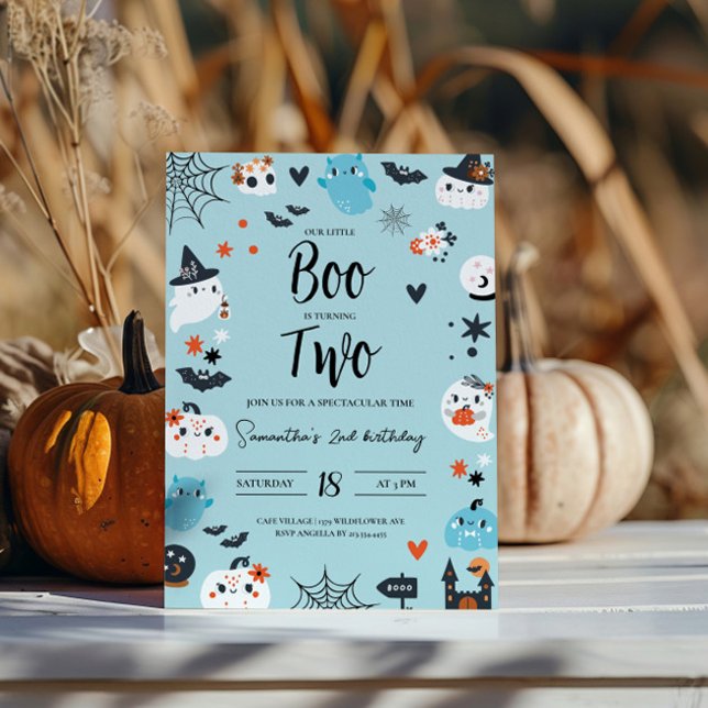 BOO är Blått Halloween-födelsedagsinbjudan Inbjudningar (Skapare uppladdad)