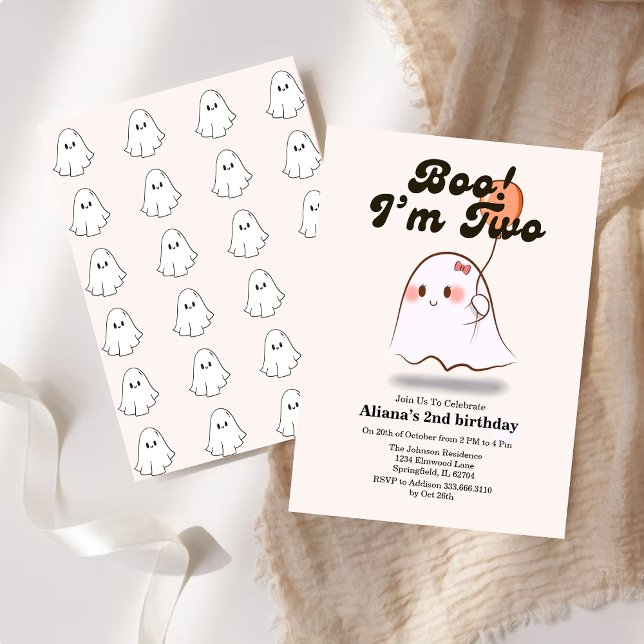 Boo är två Retro Ghost, andra födelsedagen Inbjudningar (Skapare uppladdad)