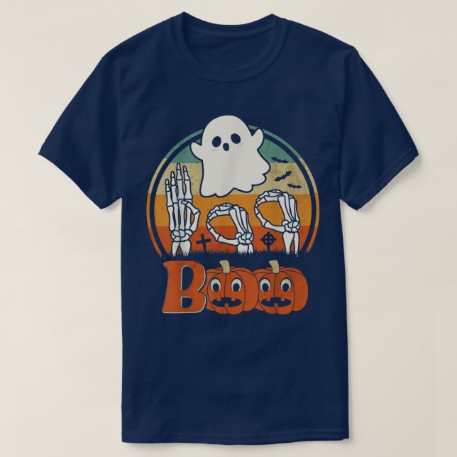 BOO ASL Hands American Sign Language Ghost Hallowe T Shirt (Design framsida)