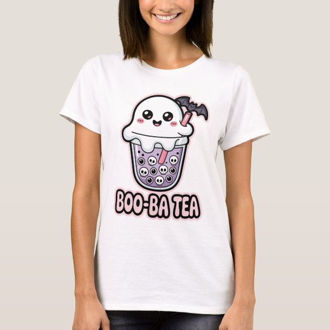 Boo-Ba Tea Funny Ghost Boba T-Shirt | Cute Kawaii (Framsida)