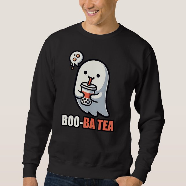 Boo-Ba Tea Ghost – Playful Halloween Boba Lover De Lång Ärmad Tröja (Framsida)