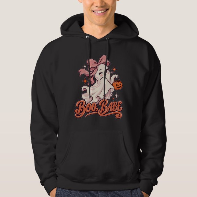 Boo Babe Rosa Spöke Halloween Hoodie (Framsida)