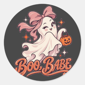 Boo Babe Rosa Spöke Halloween Runt Klistermärke