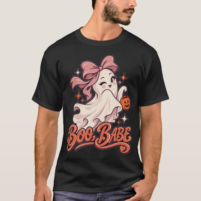 Boo Babe Rosa Spöke Halloween T Shirt (Framsida)