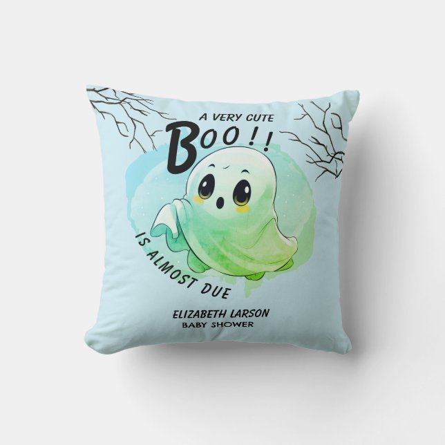 Boo Baby Shower Halloween Blue Theter Cute Party Kudde (Framsida)