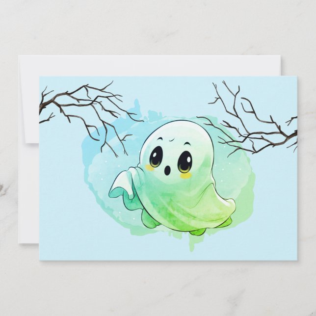 Boo Baby Shower Halloween Blue Theter Cute Party Tack Kort (Framsida)