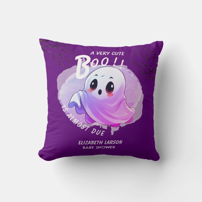 Boo Baby Shower Halloween Deep Lila Thmet Party Kudde (Framsida)