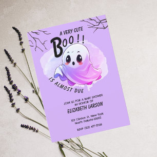 Boo Baby Shower Halloween Lila Tematiserad Mysig F Inbjudningar