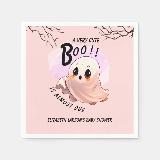 Boo Baby Shower Halloween Rosa themed Cute Party Pappersservett (Framsidan)