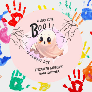 Boo Baby Shower Halloween Rosa themed Cute Party Runt Klistermärke