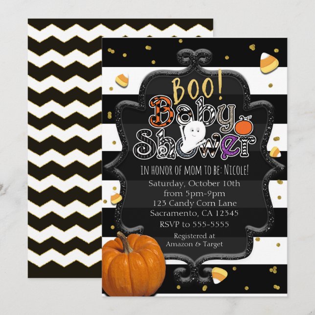 BOO! Baby Shower-spöket Whimsical Halloween Inbjudningar (Fram/baksida)