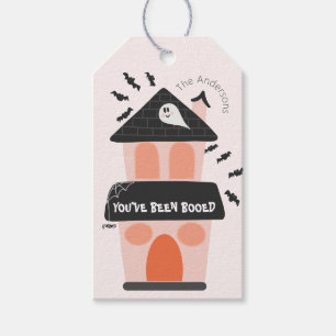 Boo Bag Cute rosa och orange hemsökt hus Presentetikett