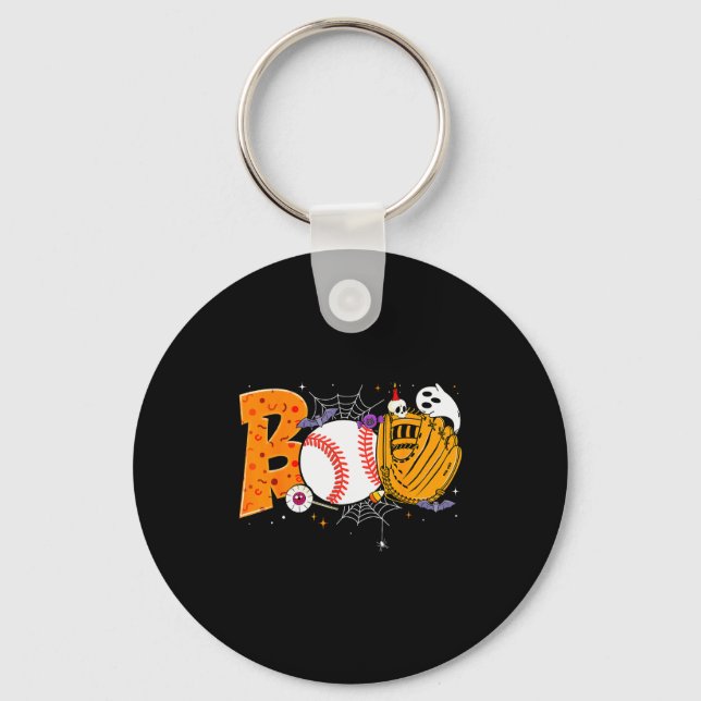 Boo Baseball Player Catcher Tcher Funny Halloween  Nyckelring (Framsida)
