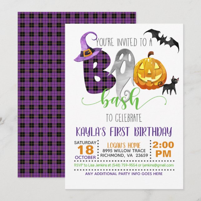 Boo Bash Birthday-inbjudan Inbjudningar (Fram/baksida)