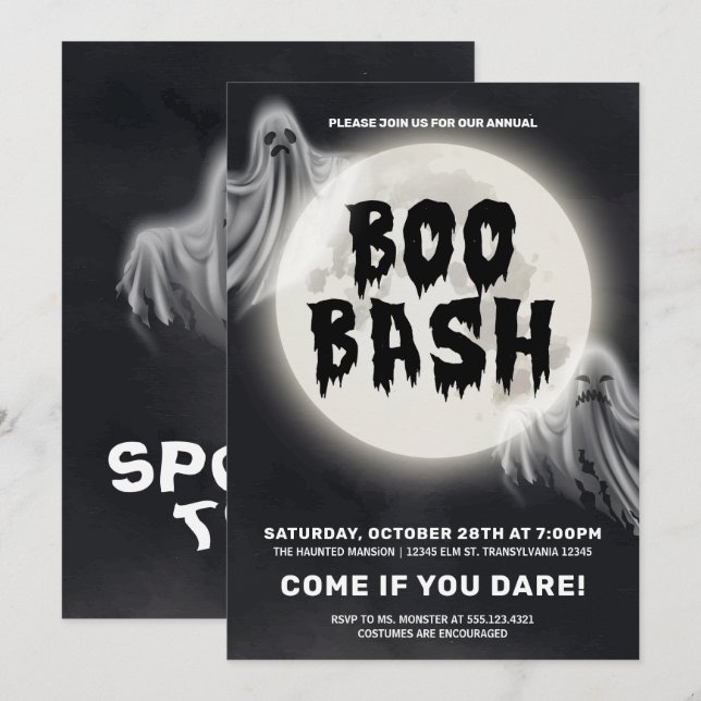 Boo Bash, Halloween fest Inbjudningar (Fram/baksida)