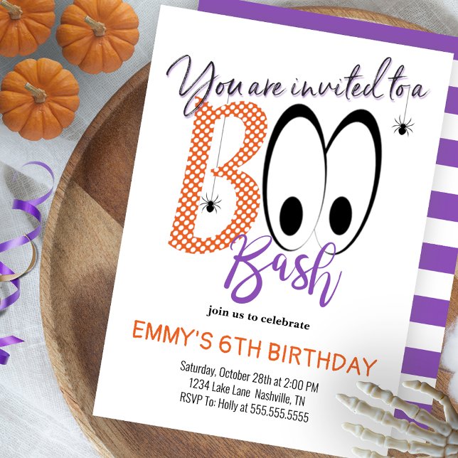 BOO BASH HALLOWEEN FÖDELSEDAGSFEST INBJUDAN (BOO BASH HALLOWEEN BIRTHDAY PARTY INVITATION)