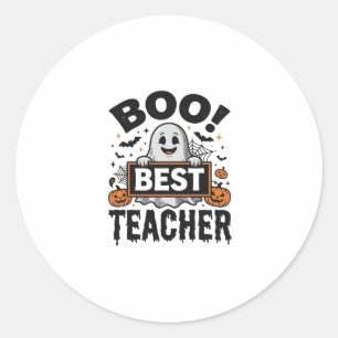 Boo Bästa Lärare Vintage Halloween Lärare Design_ Runt Klistermärke
