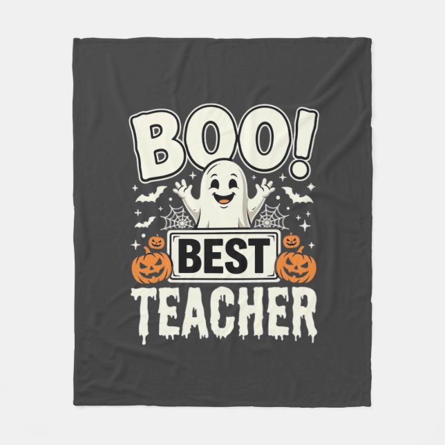 Boo Bästa Läraren Halloween Spökdesign_1 Fleecefilt (Framsidan)