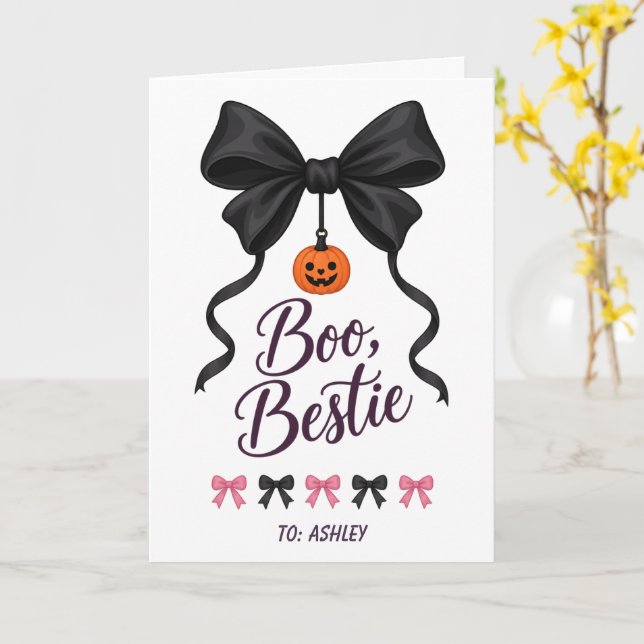 Boo Bästis Coquette Bow Pumpa Rosa Halloween Kort (Gul blomma)